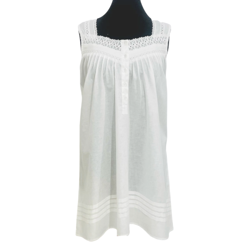 SoieRose Victorian Sleeveless 100% Cotton Nightgown with Lace Trim - SR-1082