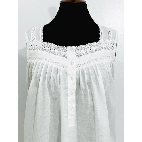 SoieRose Victorian Sleeveless 100% Cotton Nightgown with Lace Trim - SR-1082