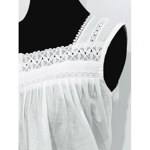 SoieRose Victorian Sleeveless 100% Cotton Nightgown with Lace Trim - SR-1082