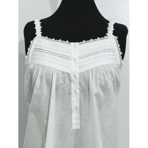 SoieRose Victorian Sleeveless Cotton Nightgown with Lace Trim & Spaghetti Straps - SR-1083