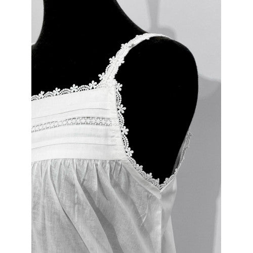 SoieRose Victorian Sleeveless Cotton Nightgown with Lace Trim & Spaghetti Straps - SR-1083