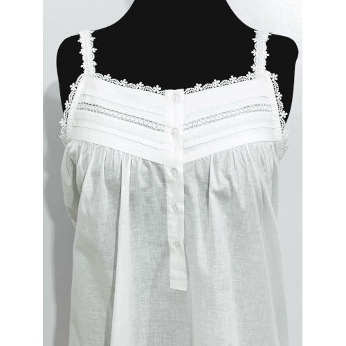 SoieRose Victorian Sleeveless Cotton Nightgown with Lace Trim & Spaghetti Straps - SR-1083
