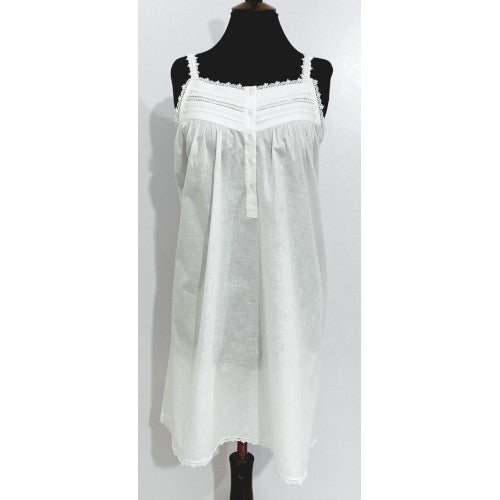 SoieRose Victorian Sleeveless Cotton Nightgown with Lace Trim & Spaghetti Straps - SR-1083