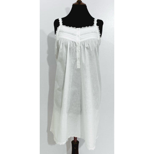 SoieRose Victorian Sleeveless Cotton Nightgown with Lace Trim & Spaghetti Straps - SR-1083