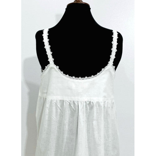 SoieRose Victorian Sleeveless Cotton Nightgown with Lace Trim & Spaghetti Straps - SR-1083