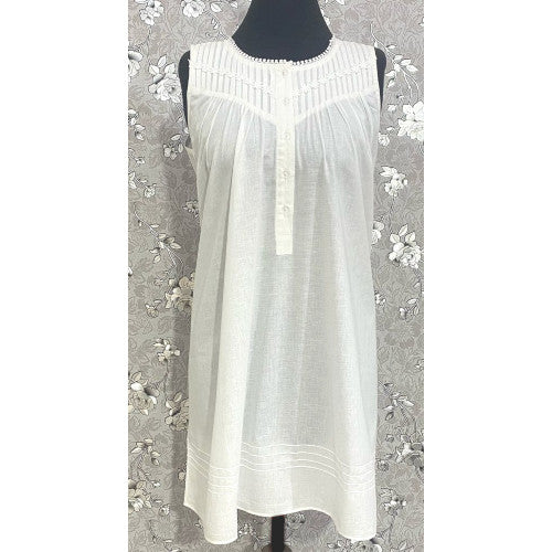 SoieRose Victorian White 100% Cotton Sleeveless Nightgown - SR-1086