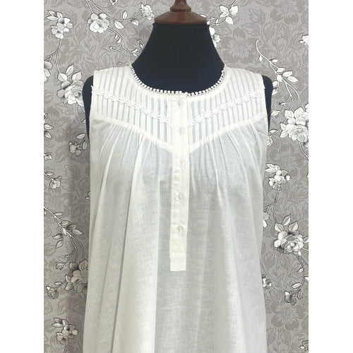 SoieRose Victorian White 100% Cotton Sleeveless Nightgown - SR-1086