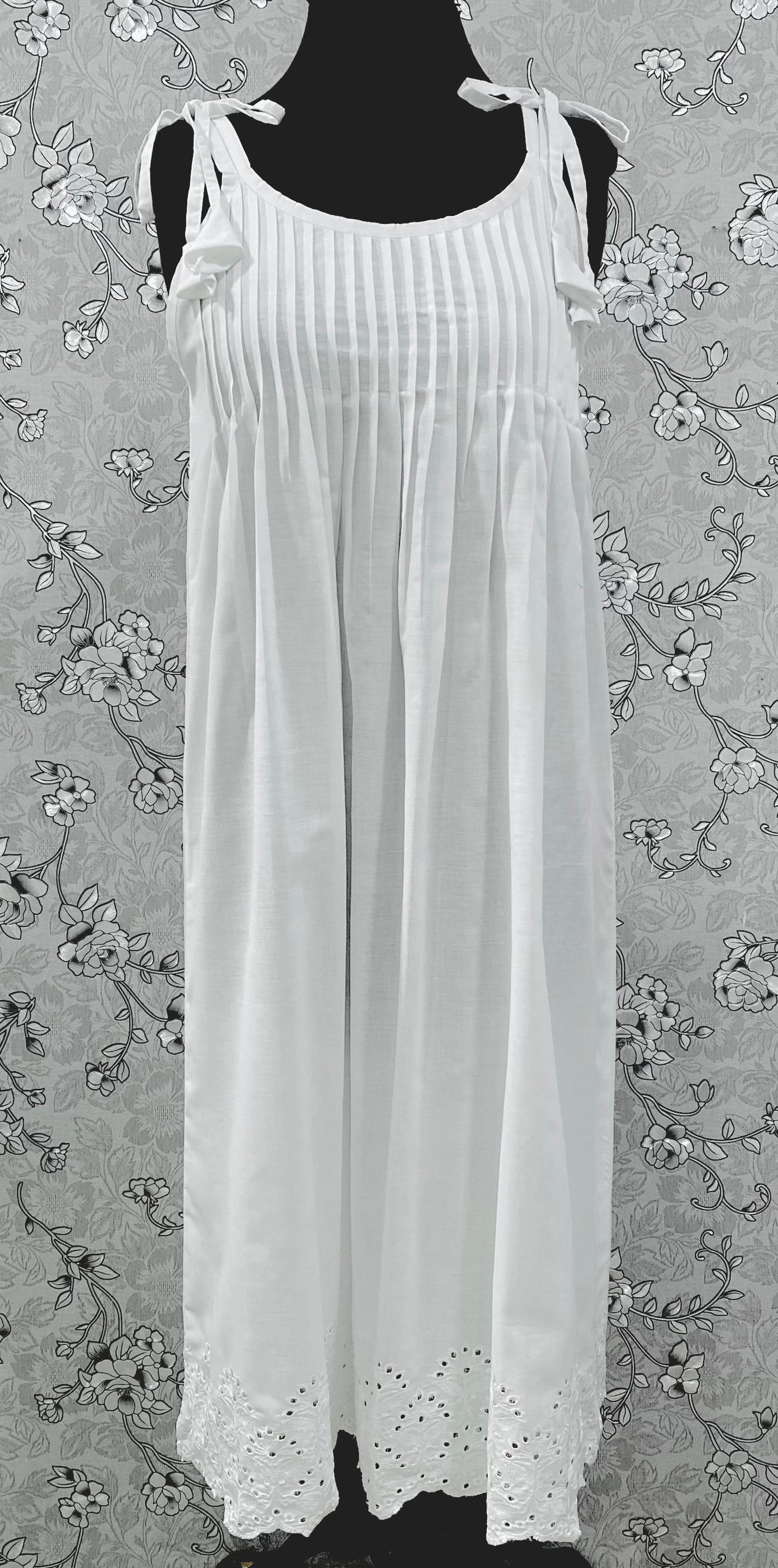 SoieRose Victorian White Cotton Nightgown – SR-1185 – Sleeveless Strappy Vintage Style