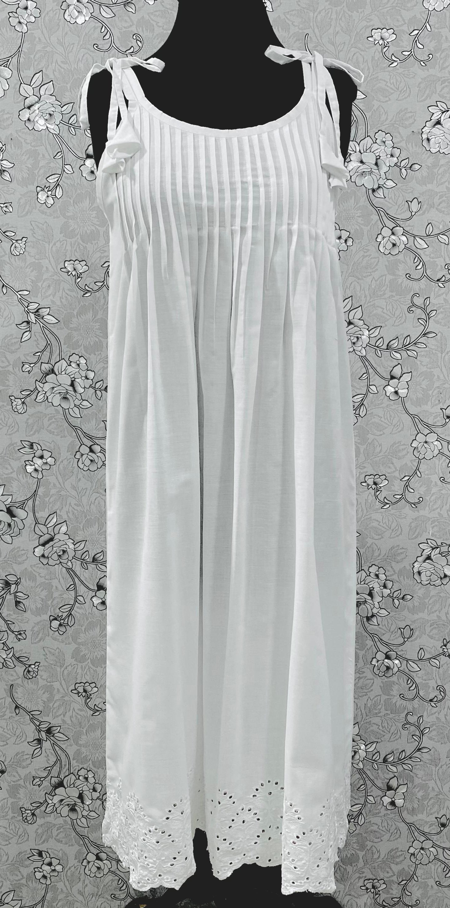 SoieRose Victorian White Cotton Nightgown – SR-1185 – Sleeveless Strappy Vintage Style