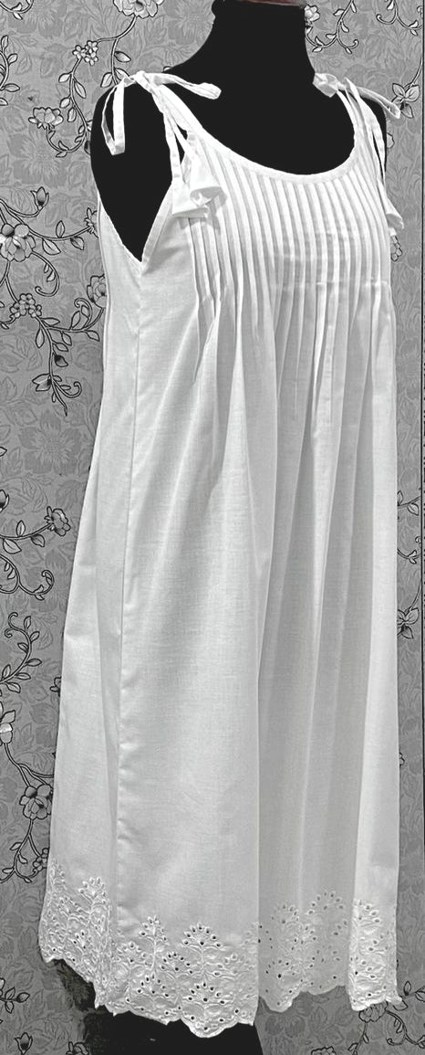 SoieRose Victorian White Cotton Nightgown – SR-1185 – Sleeveless Strappy Vintage Style