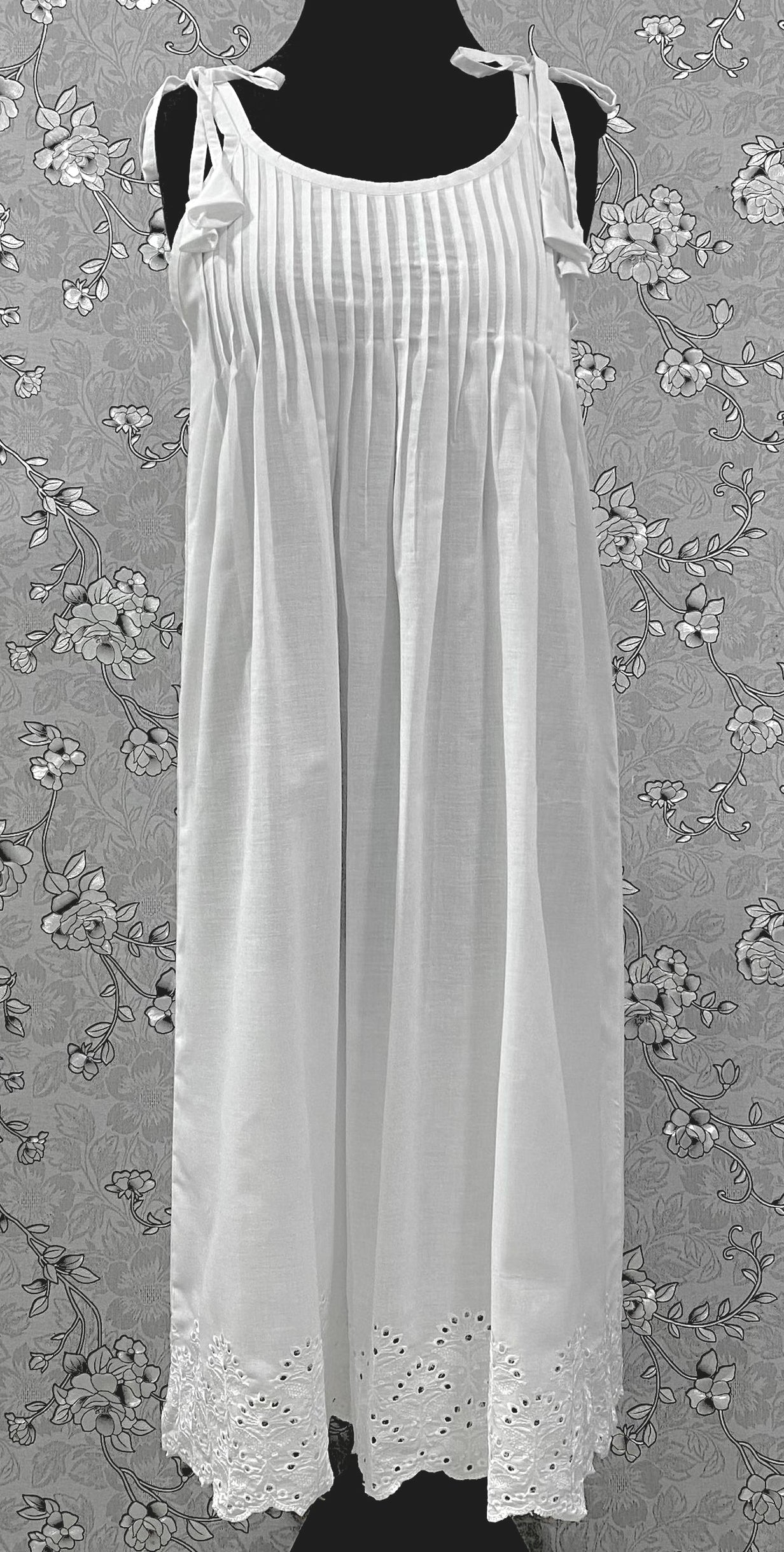 SoieRose Victorian White Cotton Nightgown – SR-1185 – Sleeveless Strappy Vintage Style