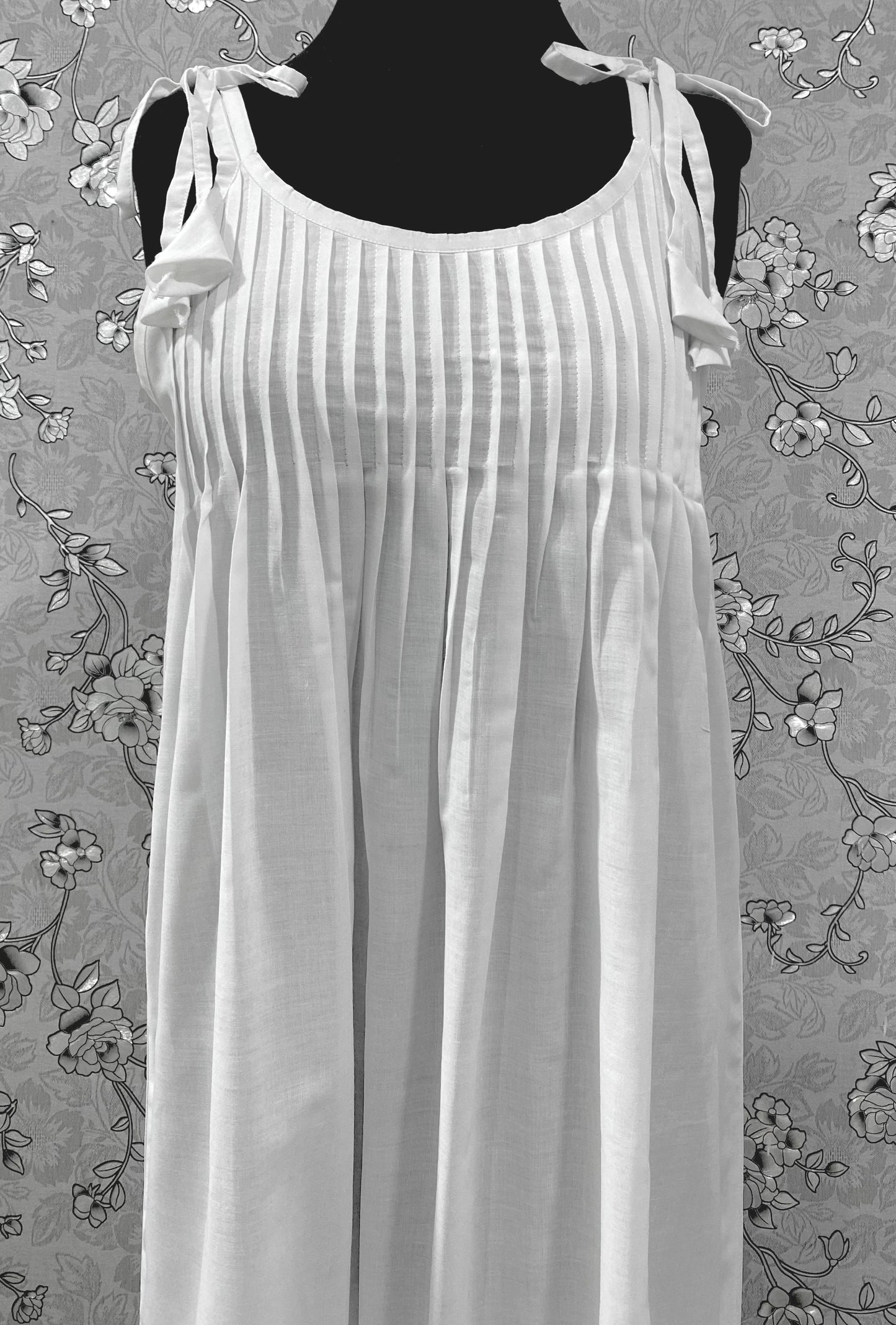 SoieRose Victorian White Cotton Nightgown – SR-1185 – Sleeveless Strappy Vintage Style