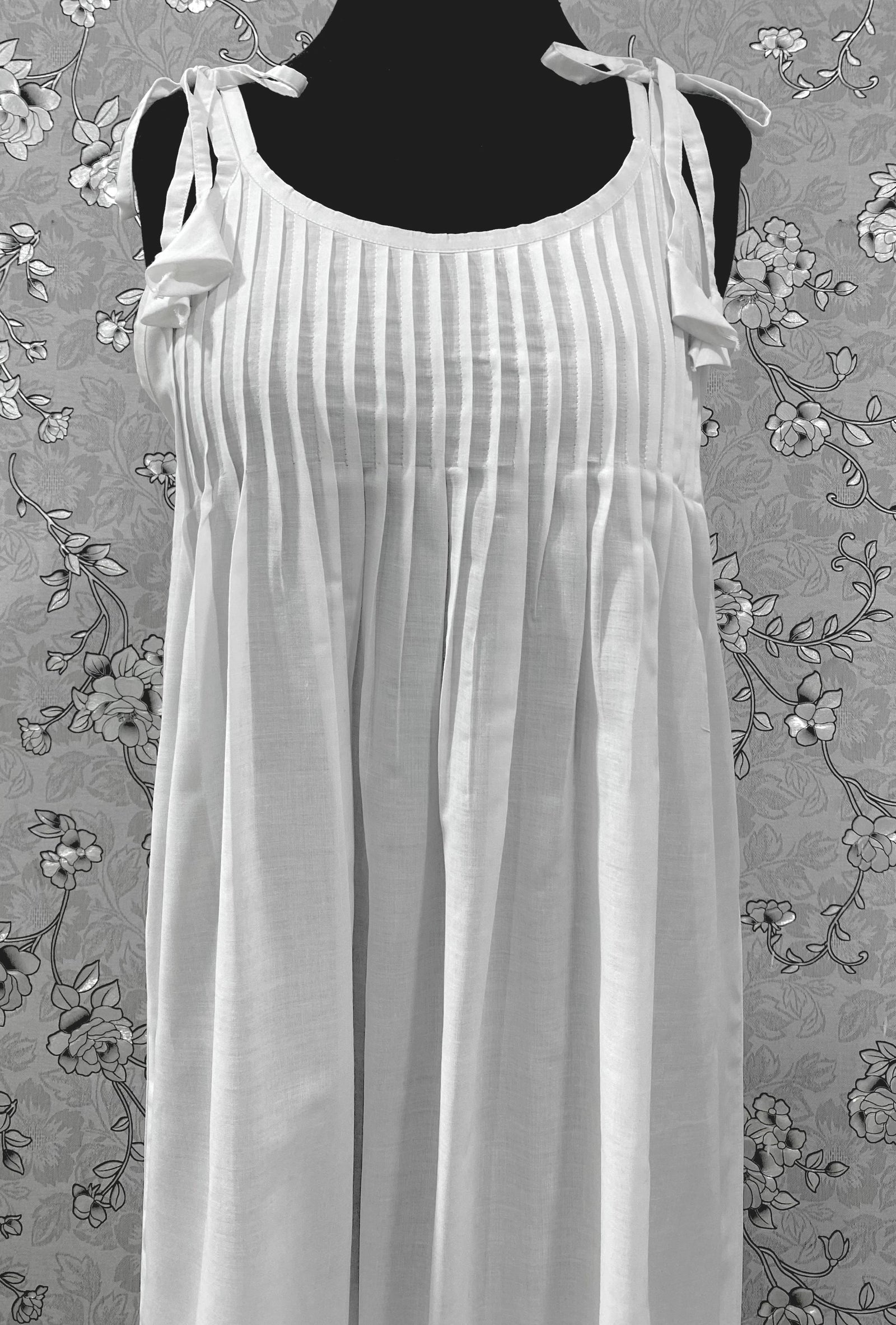 SoieRose Victorian White Cotton Nightgown – SR-1185 – Sleeveless Strappy Vintage Style