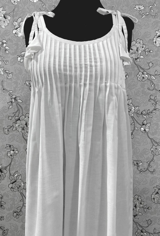 SoieRose Victorian White Cotton Nightgown – SR-1185 – Sleeveless Strappy Vintage Style