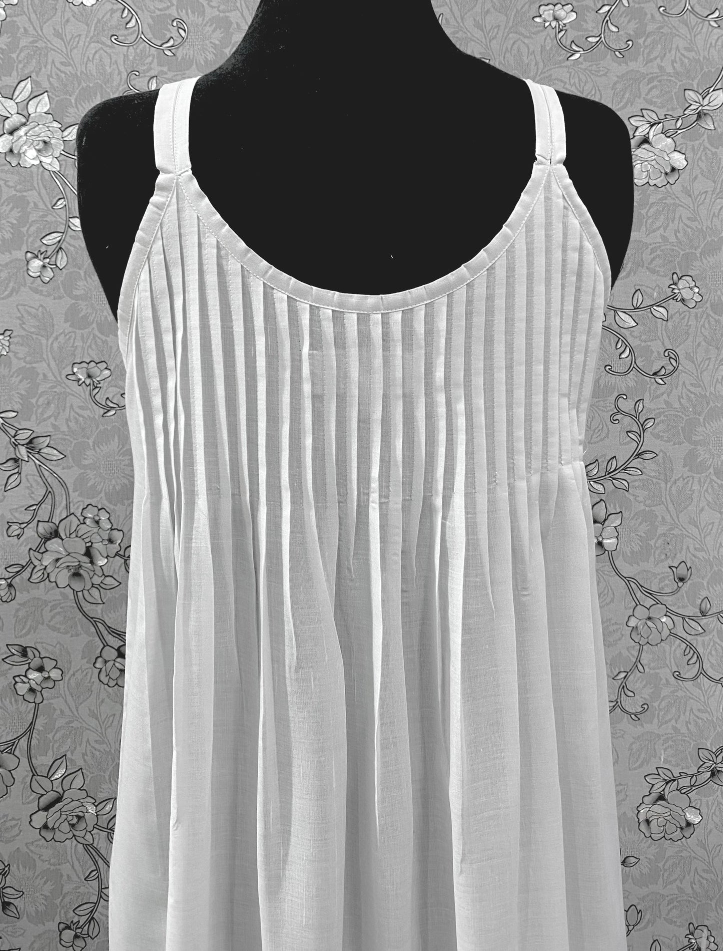 SoieRose Victorian White Cotton Nightgown – SR-1185 – Sleeveless Strappy Vintage Style
