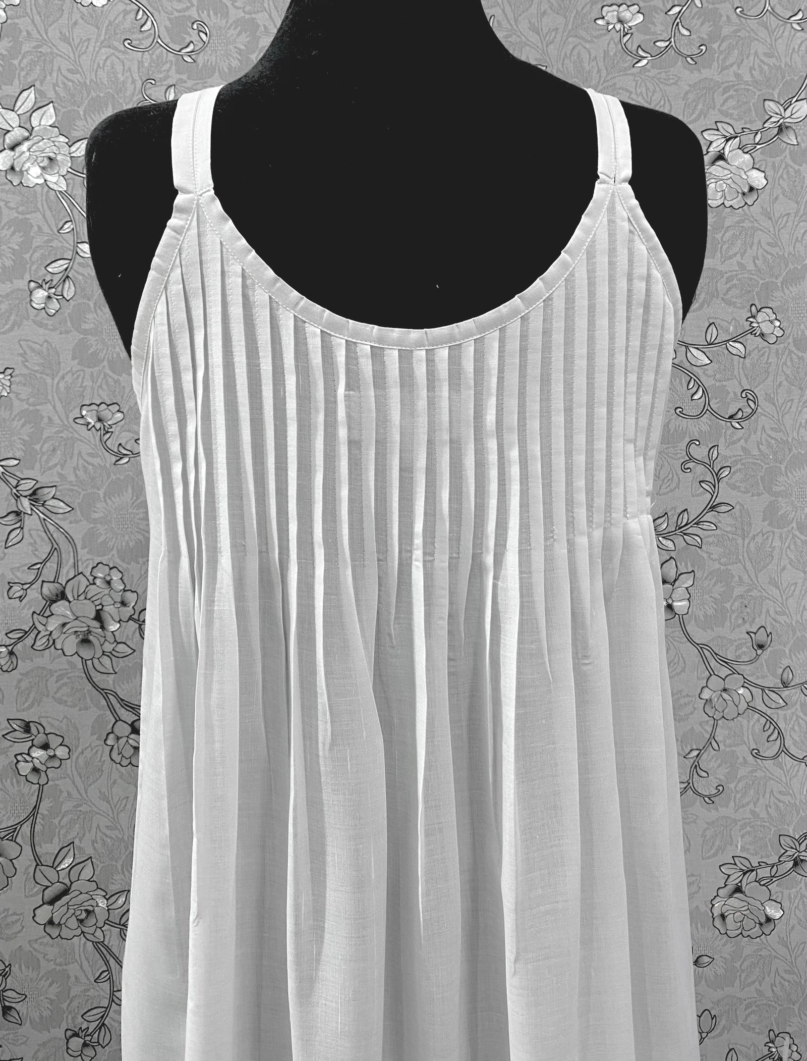 SoieRose Victorian White Cotton Nightgown – SR-1185 – Sleeveless Strappy Vintage Style