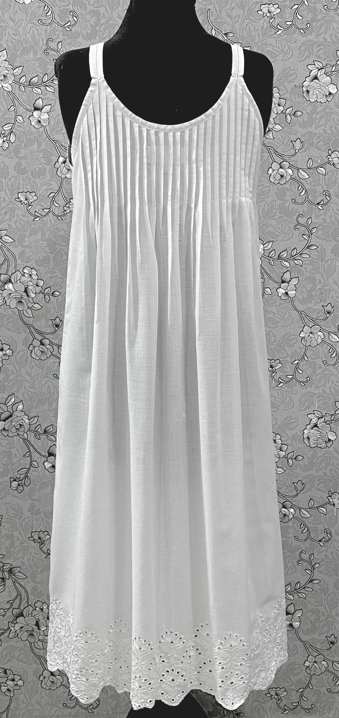 SoieRose Victorian White Cotton Nightgown – SR-1185 – Sleeveless Strappy Vintage Style