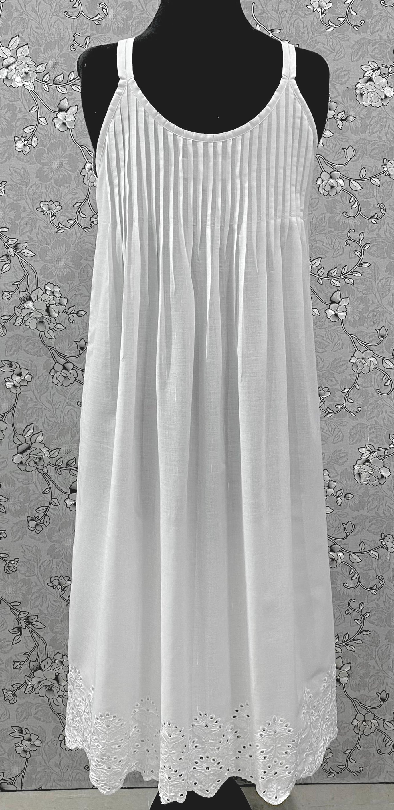 SoieRose Victorian White Cotton Nightgown – SR-1185 – Sleeveless Strappy Vintage Style