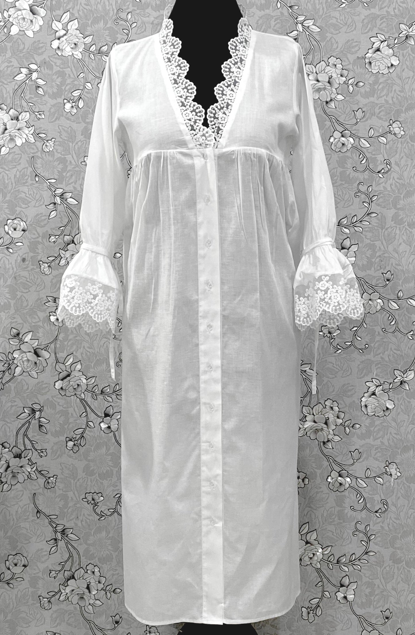 SoieRose Victorian White Cotton Nightgown with Lace Trim – SR-1227