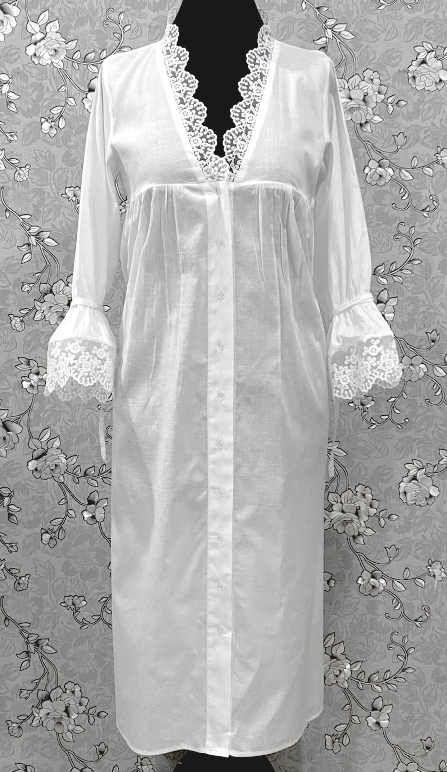 SoieRose Victorian White Cotton Nightgown with Lace Trim – SR-1227