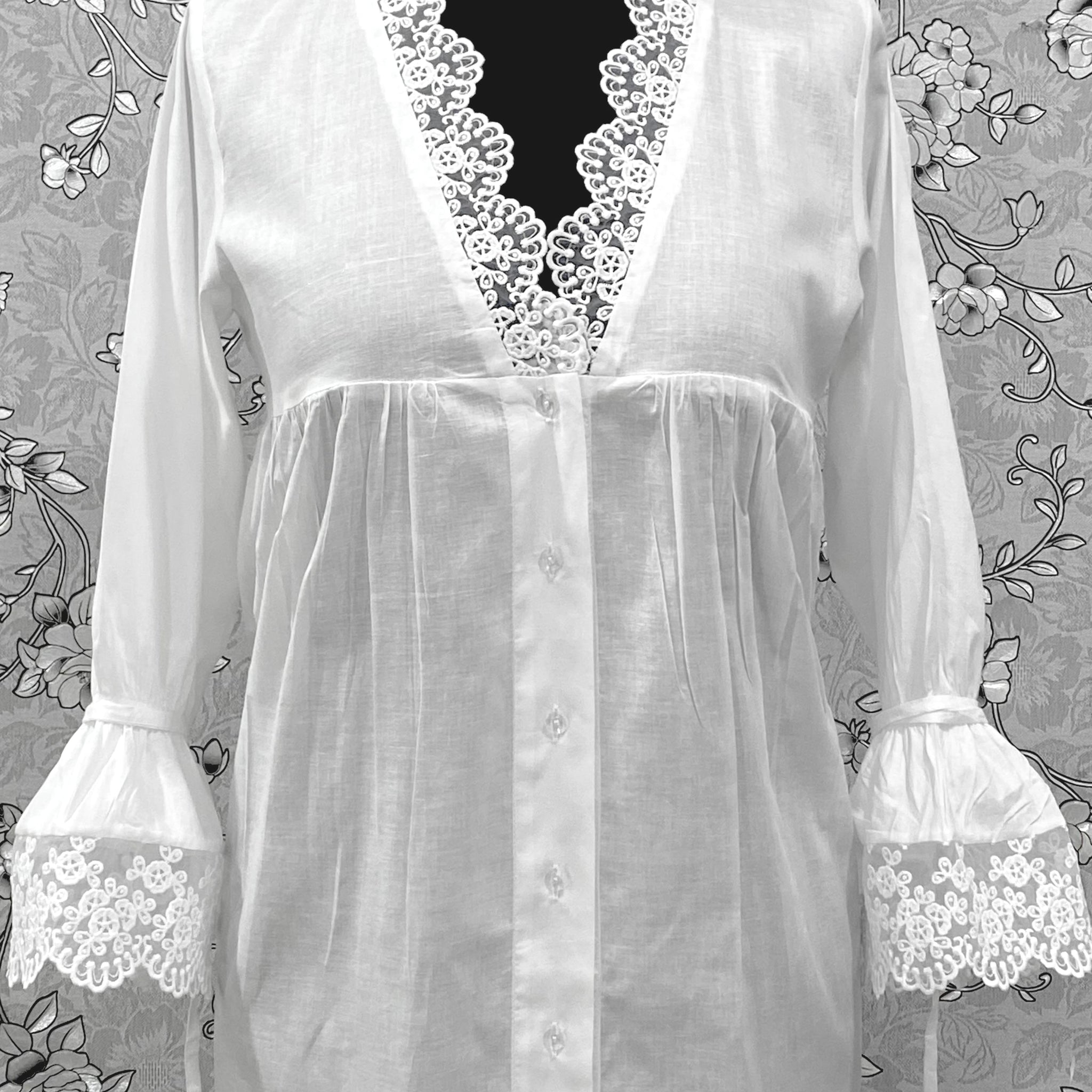 SoieRose Victorian White Cotton Nightgown with Lace Trim – SR-1227