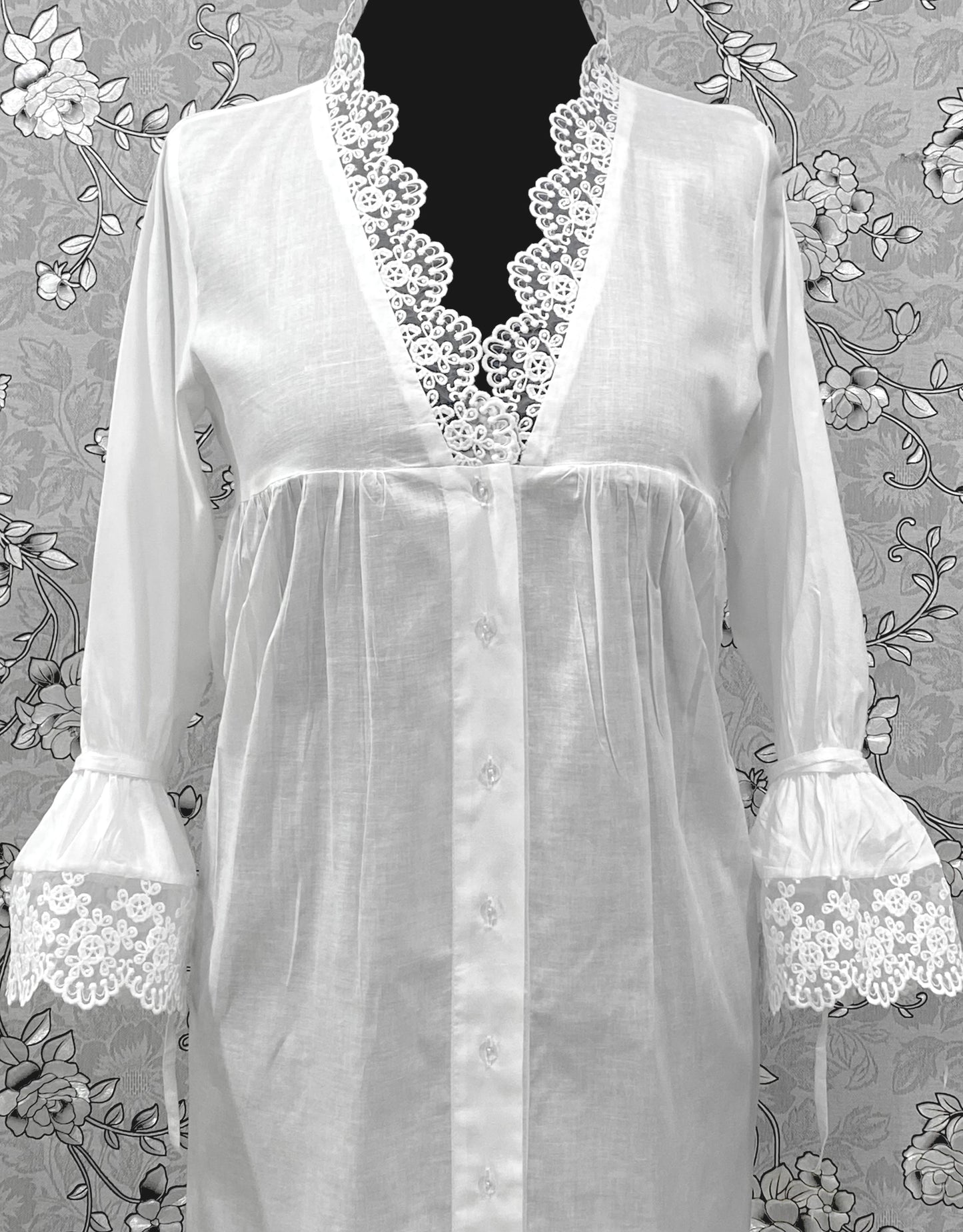 SoieRose Victorian White Cotton Nightgown with Lace Trim – SR-1227