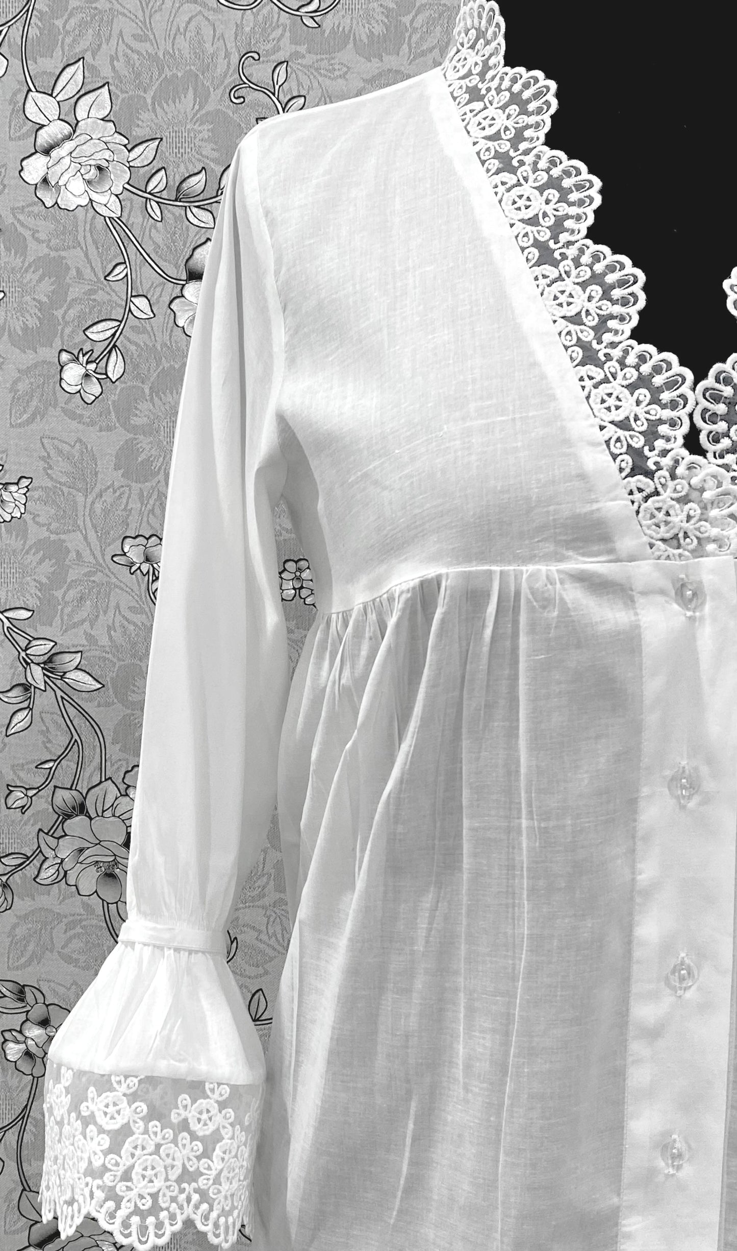SoieRose Victorian White Cotton Nightgown with Lace Trim – SR-1227