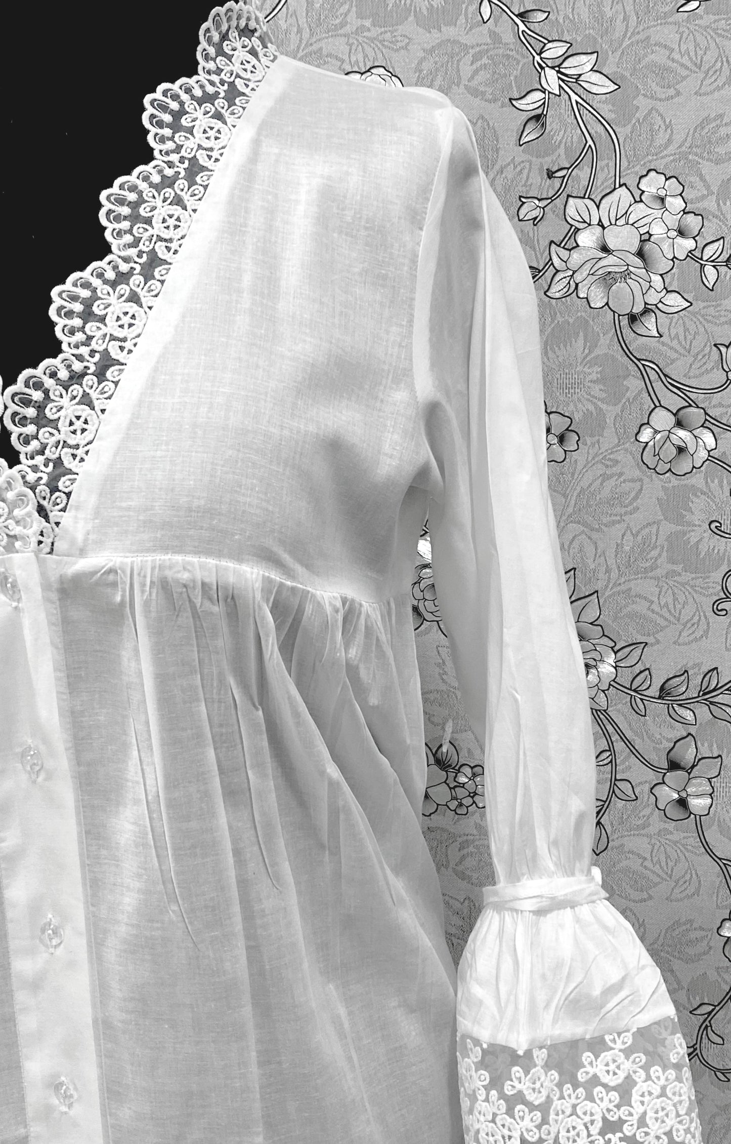 SoieRose Victorian White Cotton Nightgown with Lace Trim – SR-1227