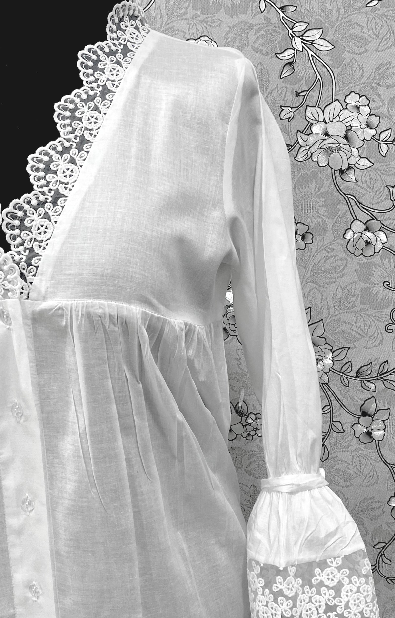 SoieRose Victorian White Cotton Nightgown with Lace Trim – SR-1227