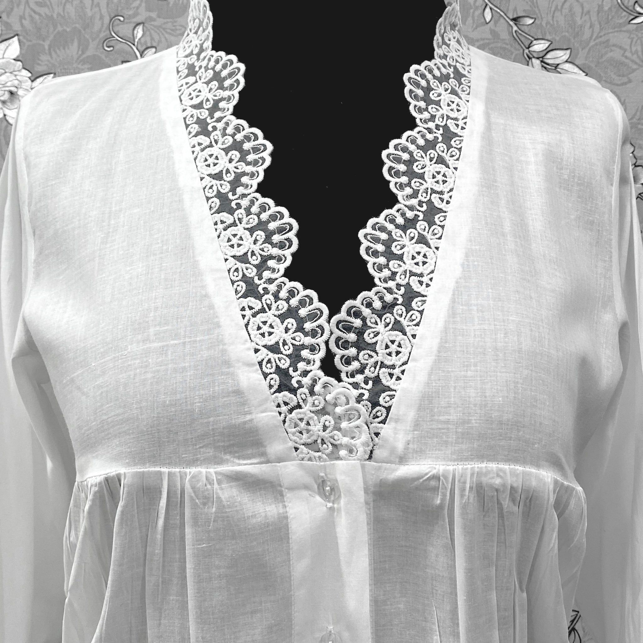 SoieRose Victorian White Cotton Nightgown with Lace Trim – SR-1227