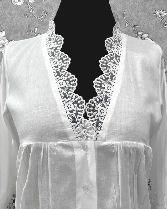 SoieRose Victorian White Cotton Nightgown with Lace Trim – SR-1227