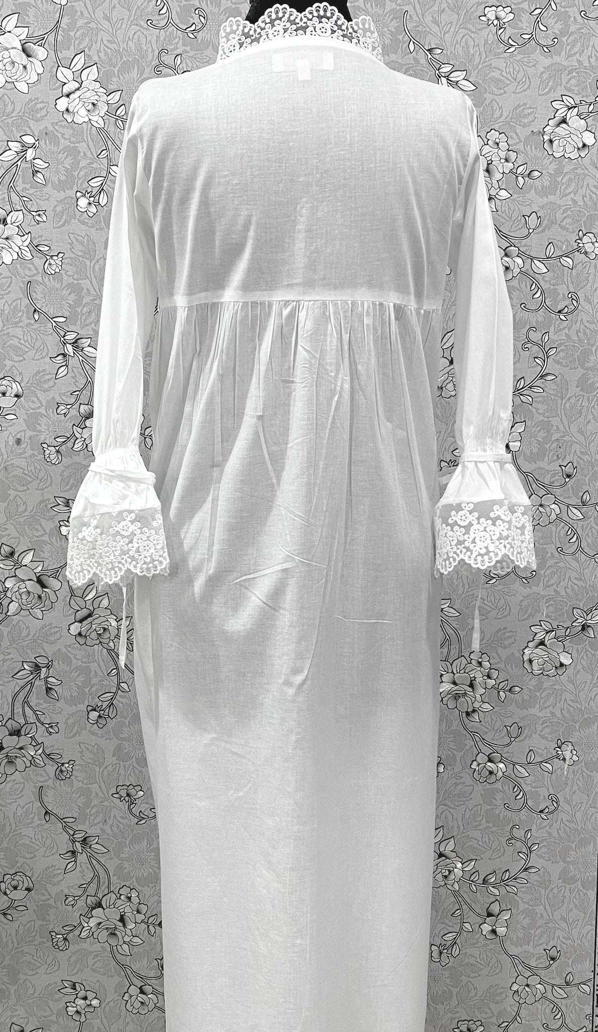 SoieRose Victorian White Cotton Nightgown with Lace Trim – SR-1227