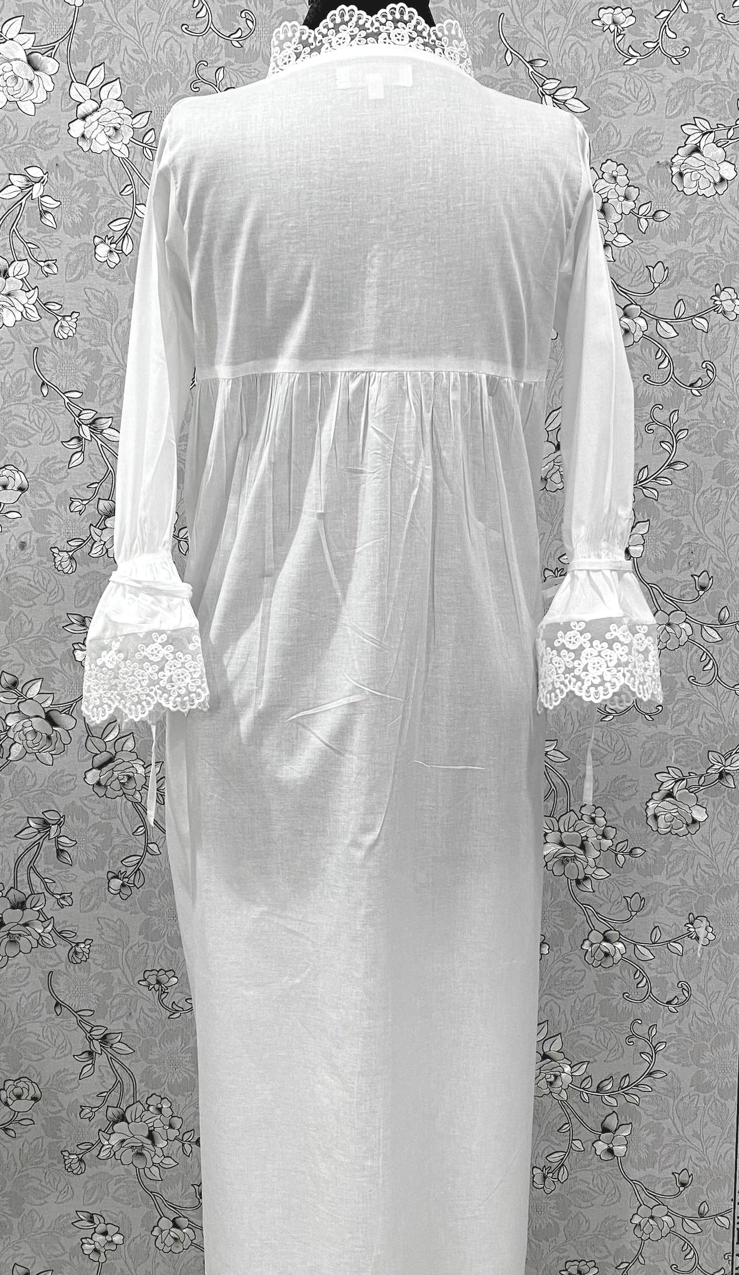 SoieRose Victorian White Cotton Nightgown with Lace Trim – SR-1227
