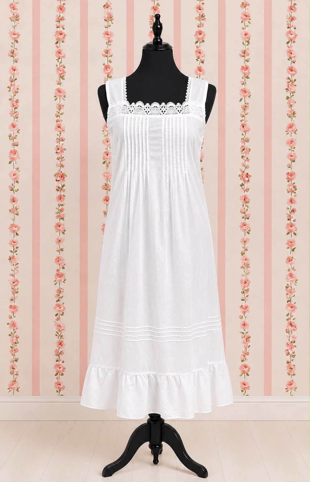 SoieRose Victorian 100% Cotton Sleeveless Nightgown with Lace Bodice – SR-1228