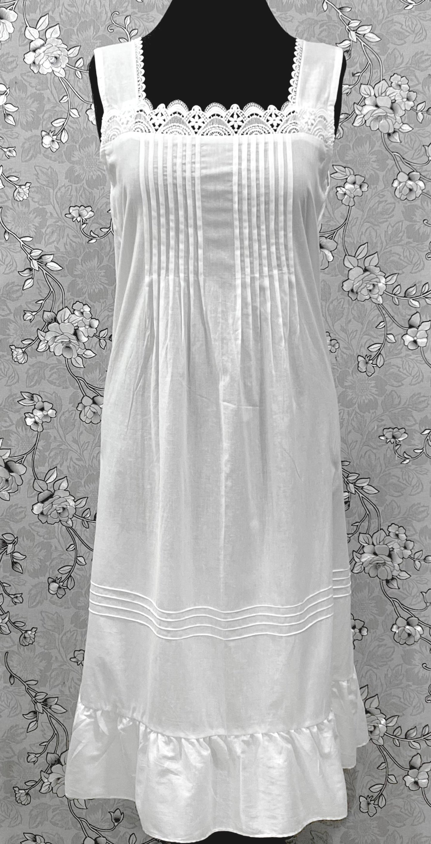 SoieRose Victorian 100% Cotton Sleeveless Nightgown with Lace Bodice – SR-1228