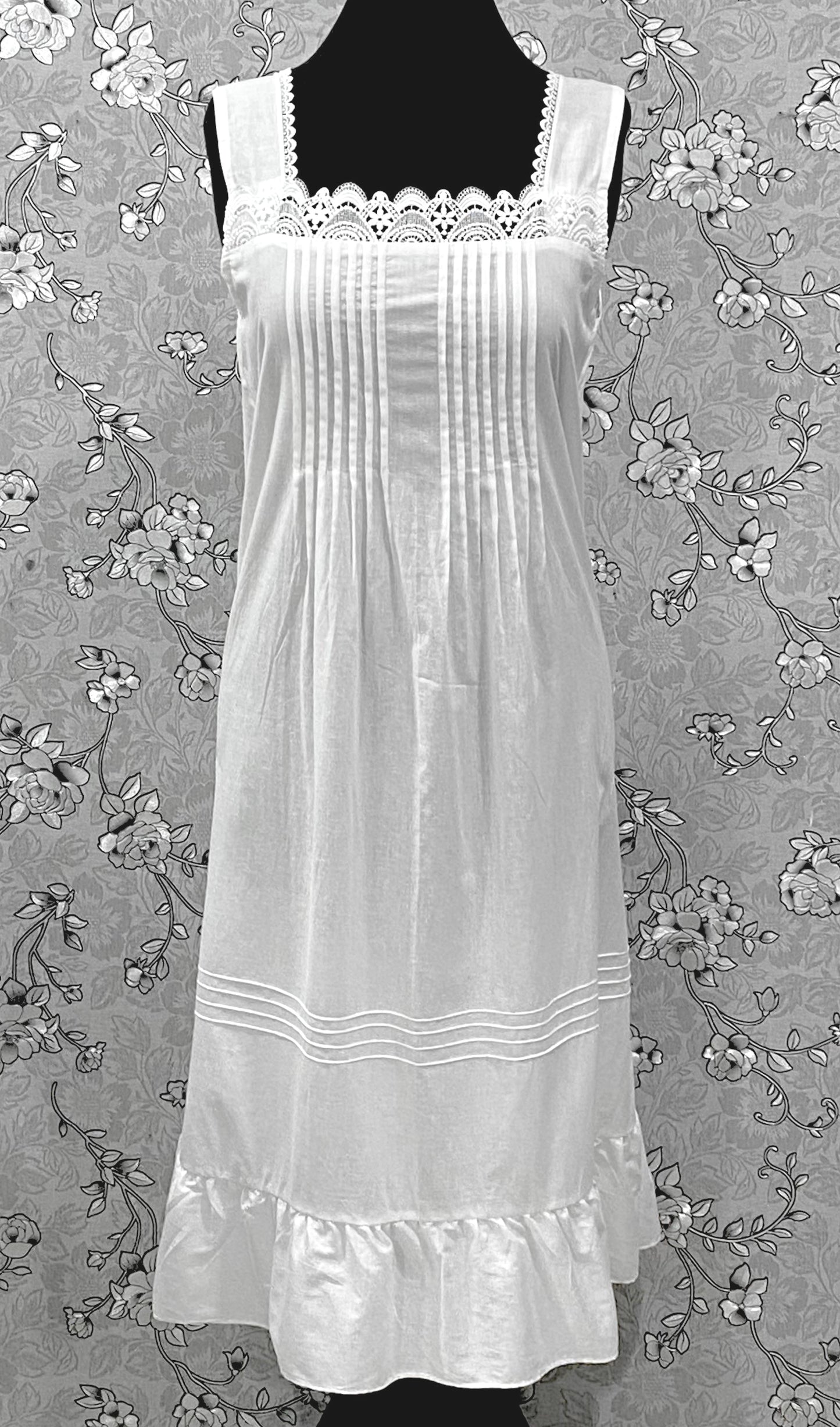 SoieRose Victorian 100% Cotton Sleeveless Nightgown with Lace Bodice – SR-1228