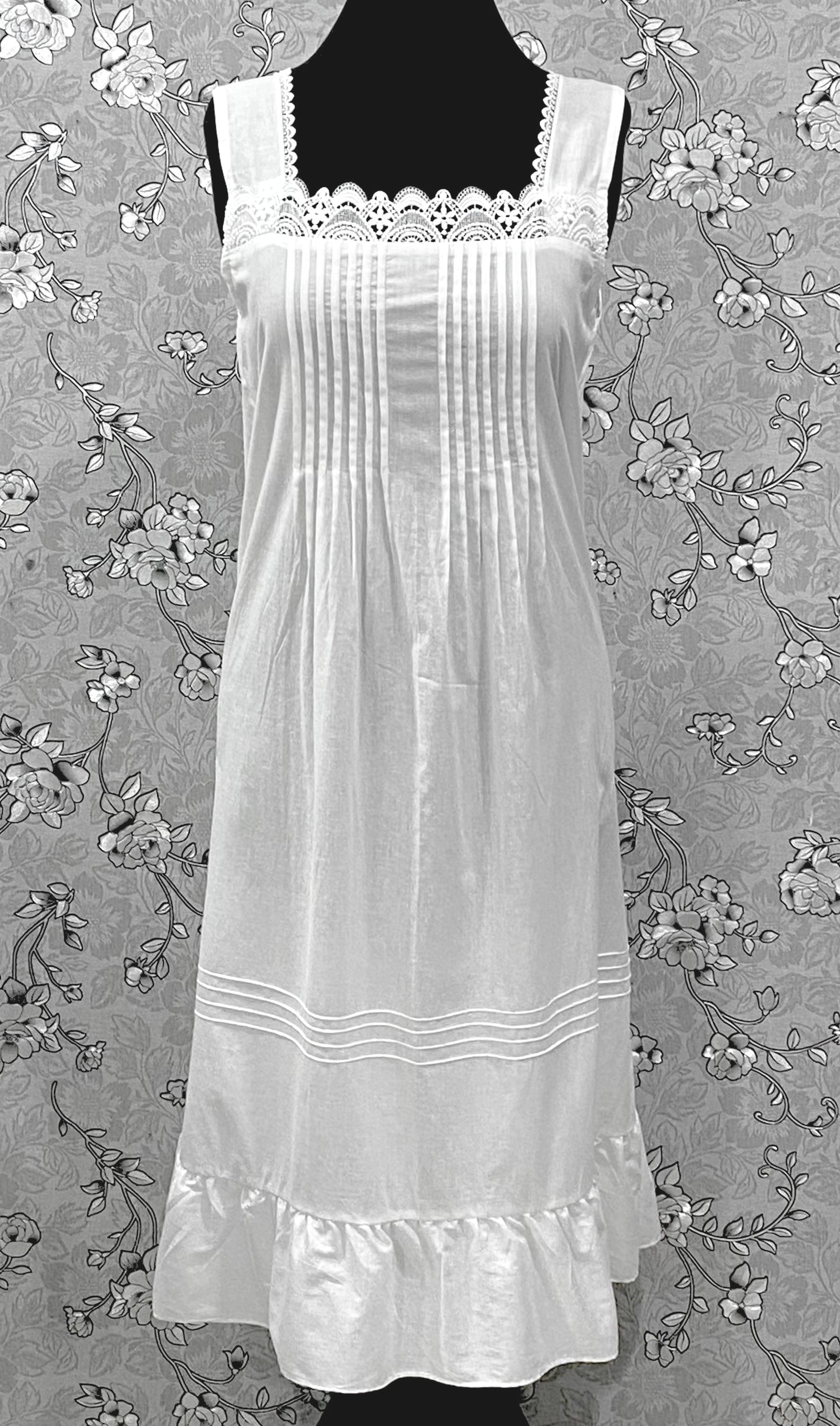 SoieRose Victorian 100% Cotton Sleeveless Nightgown with Lace Bodice – SR-1228