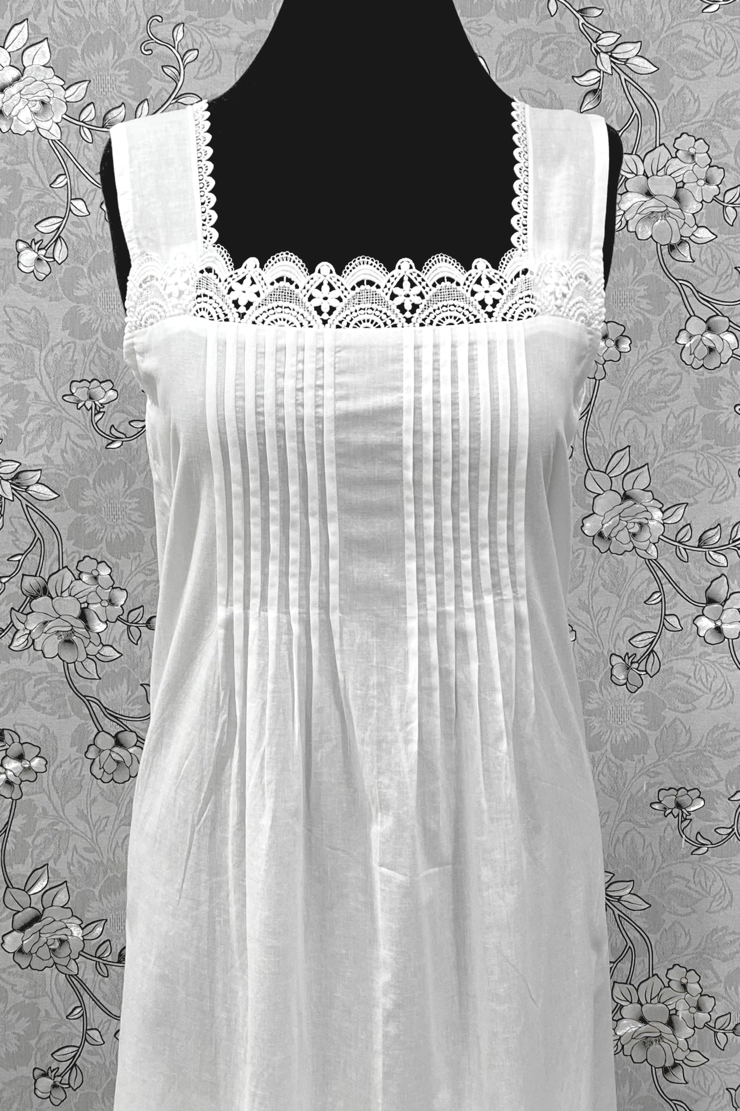 SoieRose Victorian 100% Cotton Sleeveless Nightgown with Lace Bodice – SR-1228