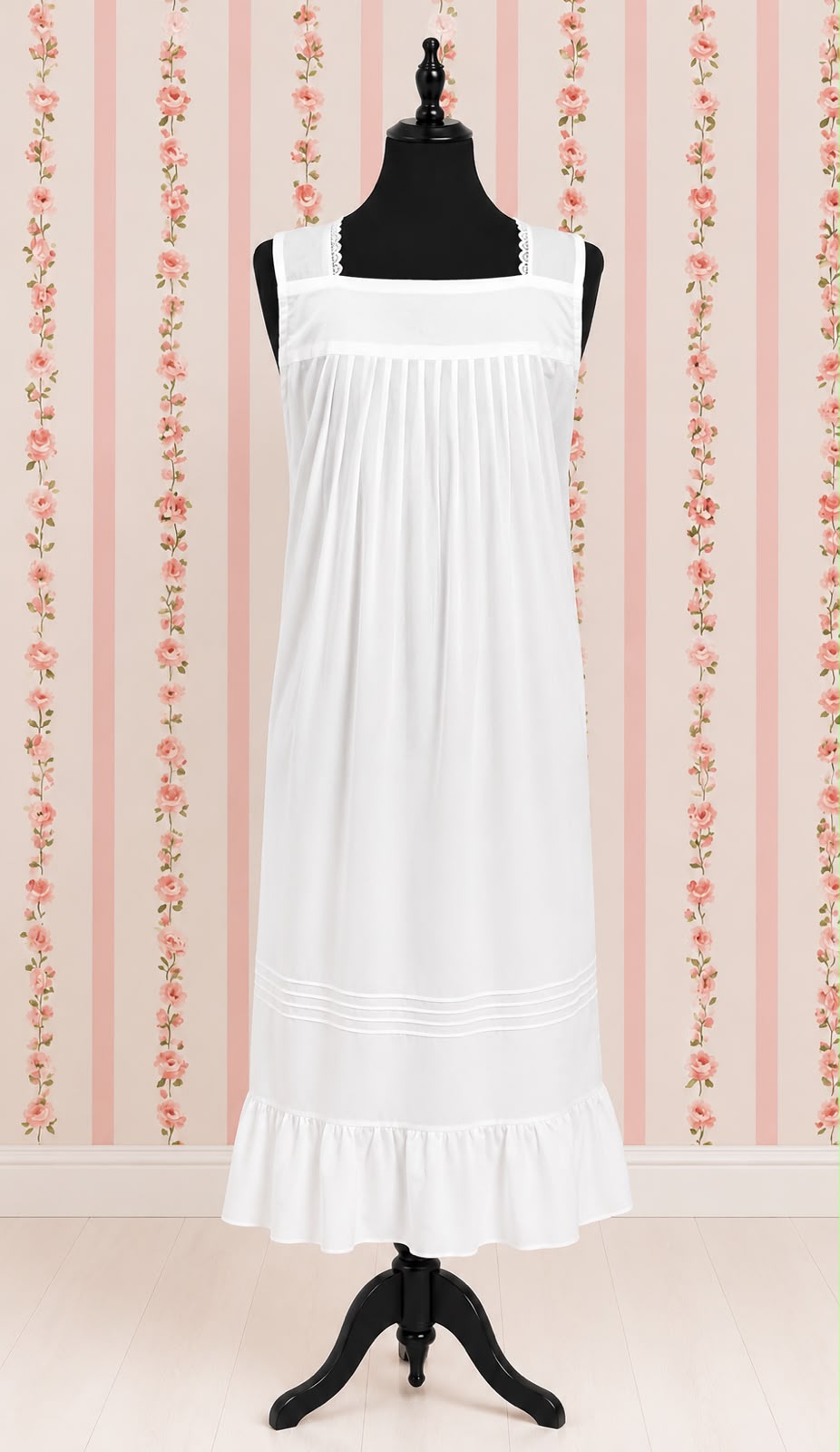 SoieRose Victorian 100% Cotton Sleeveless Nightgown with Lace Bodice – SR-1228