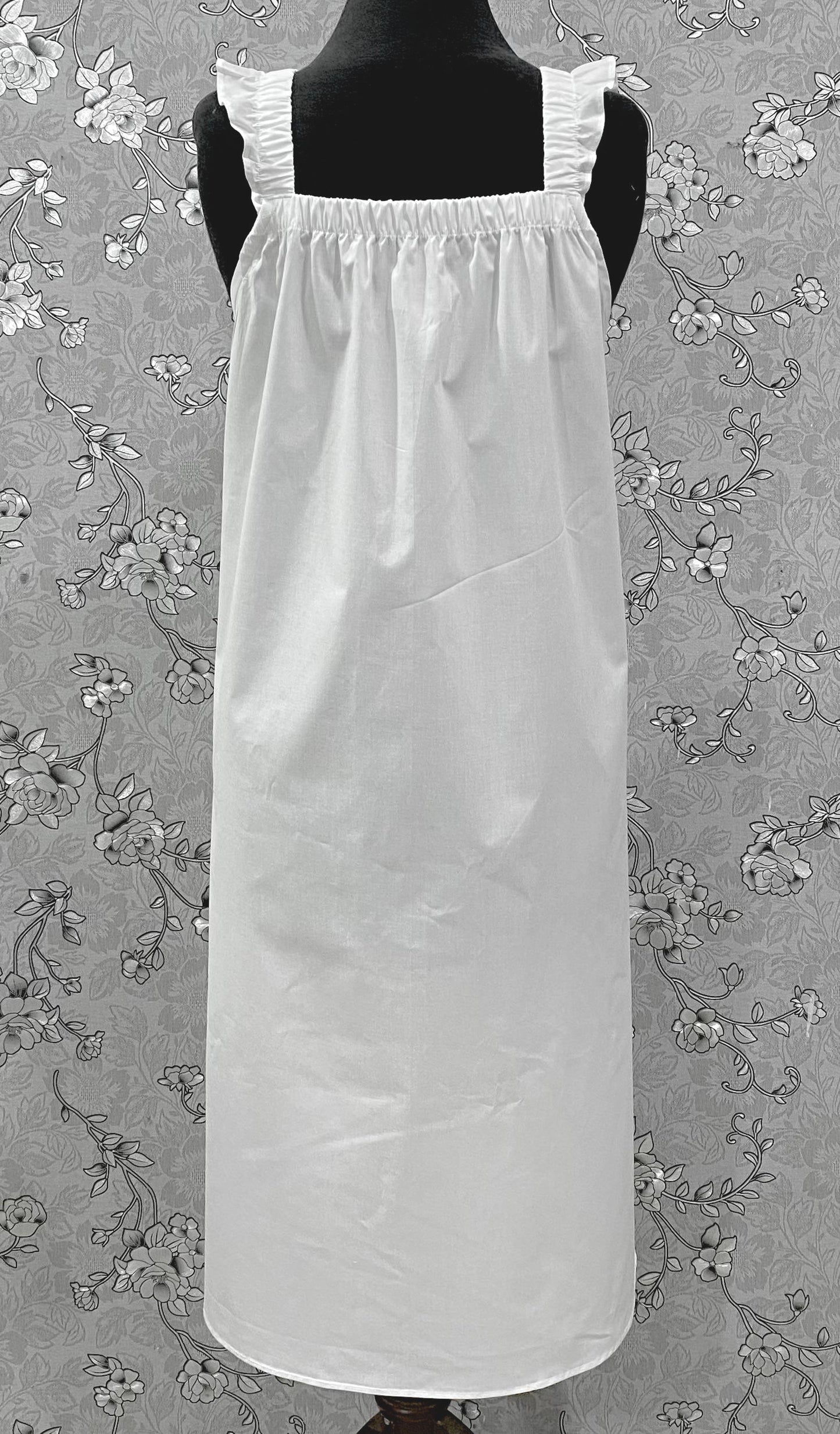 SoieRose Victorian White Cotton Sleeveless Nightgown with Ruffle Straps – SR-1206