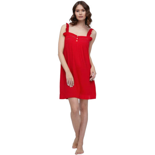 SoieRose Vintage Victorian-Style Red 100% Cotton Nightgown with Intricate Lace-SR1036