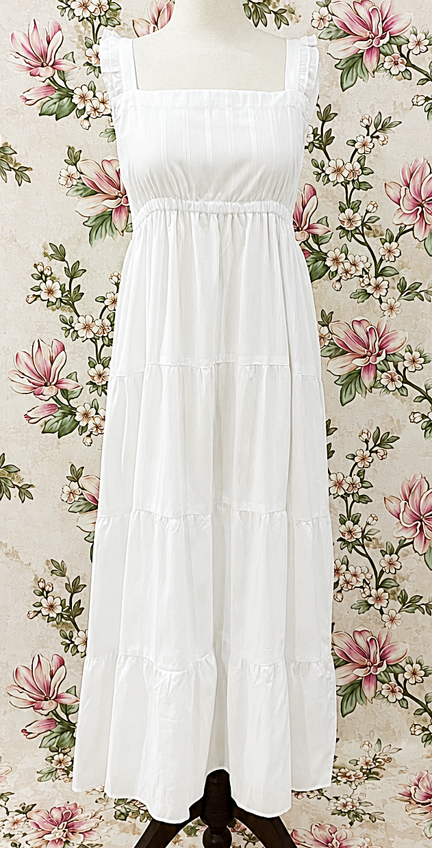 SoieRose White 100% Cotton Prairie Tiered Maxi Dress - SR-1313