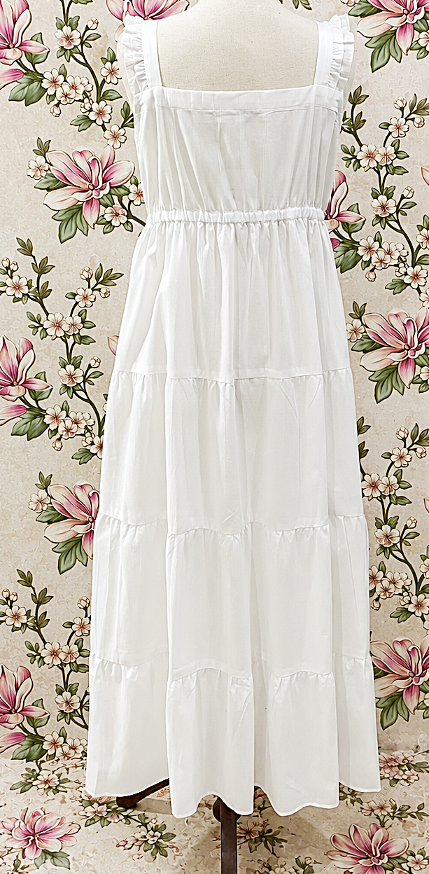 SoieRose White 100% Cotton Prairie Tiered Maxi Dress - SR-1313