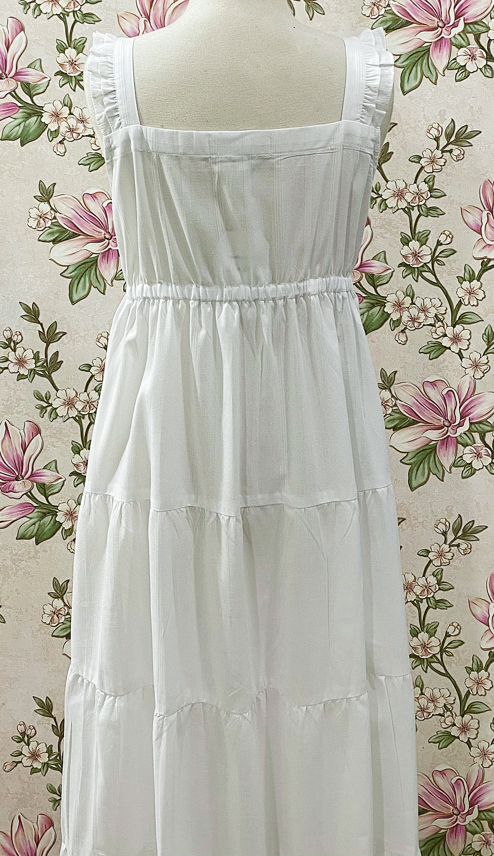 SoieRose White 100% Cotton Prairie Tiered Maxi Dress - SR-1313