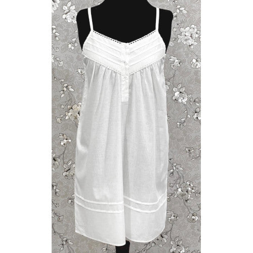 SoieRose White 100% Cotton Sleeveless Nightgown with Lace Trim Detailing-SR1154