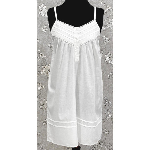 SoieRose White 100% Cotton Sleeveless Nightgown with Lace Trim Detailing-SR1154