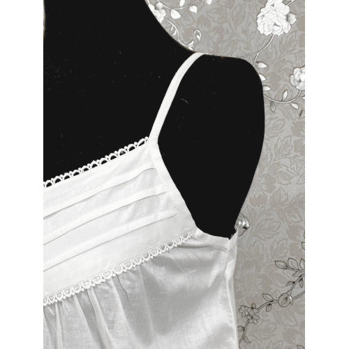 SoieRose White 100% Cotton Sleeveless Nightgown with Lace Trim Detailing-SR1154