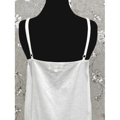 SoieRose White 100% Cotton Sleeveless Nightgown with Lace Trim Detailing-SR1154