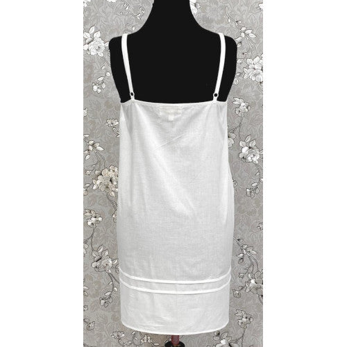 SoieRose White 100% Cotton Sleeveless Nightgown with Lace Trim Detailing-SR1154