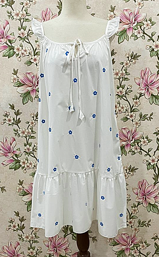 SoieRose White Bluebell Floral 100% Cotton Victorian Cottagecore Nightgown - SR-1291